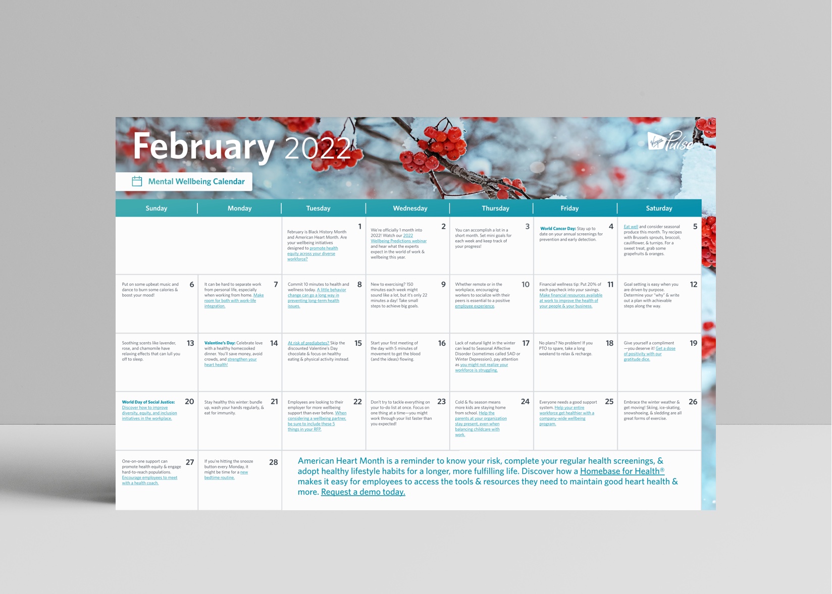February 2022 Mental Wellbeing Calendar Virgin Pulse